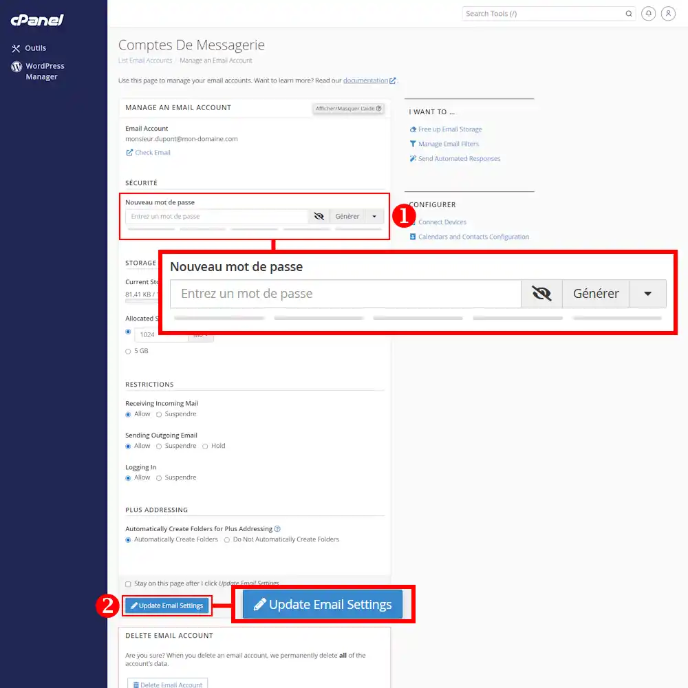 Comment modifier le mot de passe d'une adresse email ?