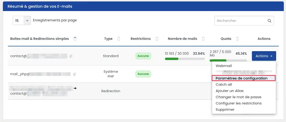 What settings should I use to configure an email address (IMAP, POP, SMTP)?