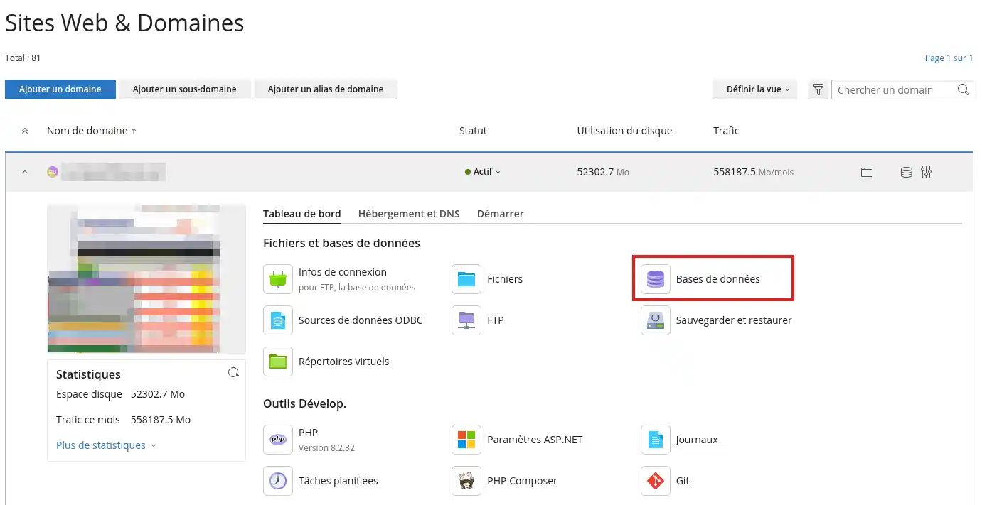 Click to display the original image Transferir uma base SQL Server entre Plesk e um servidor SQL Server com SSMS