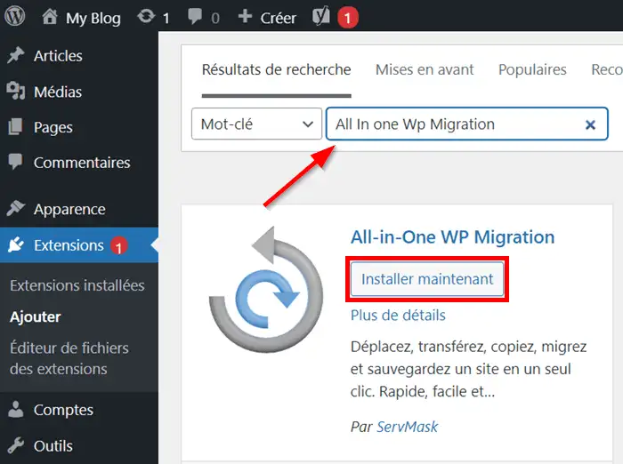 Comment migrer un site WordPress avec l'extension All-in-One WP Migration