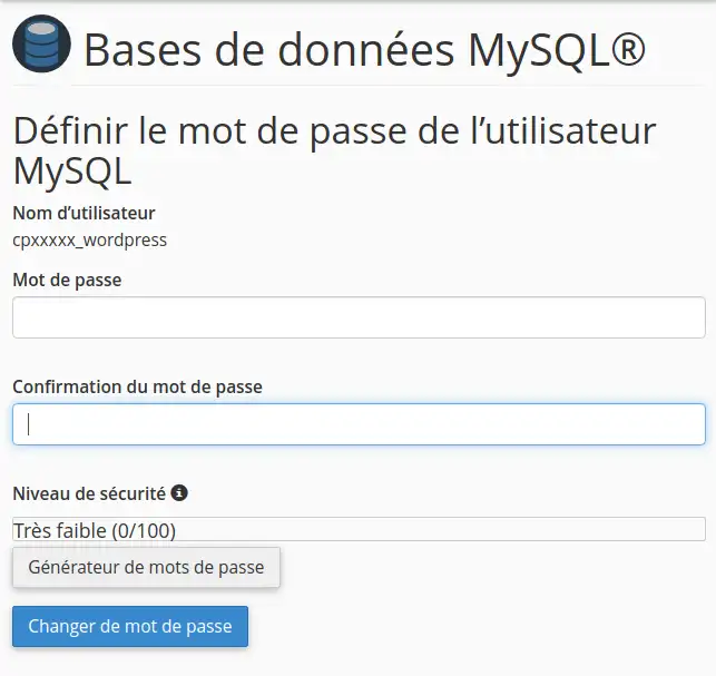 Comment modifier le mot de passe de ma base de données MySQL sur cPanel 