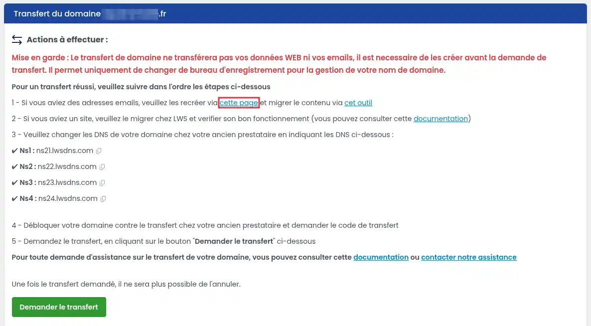 Comment cr&eacute;er une adresse email pendant le transfert d&rsquo;un domaine vers LWS ?