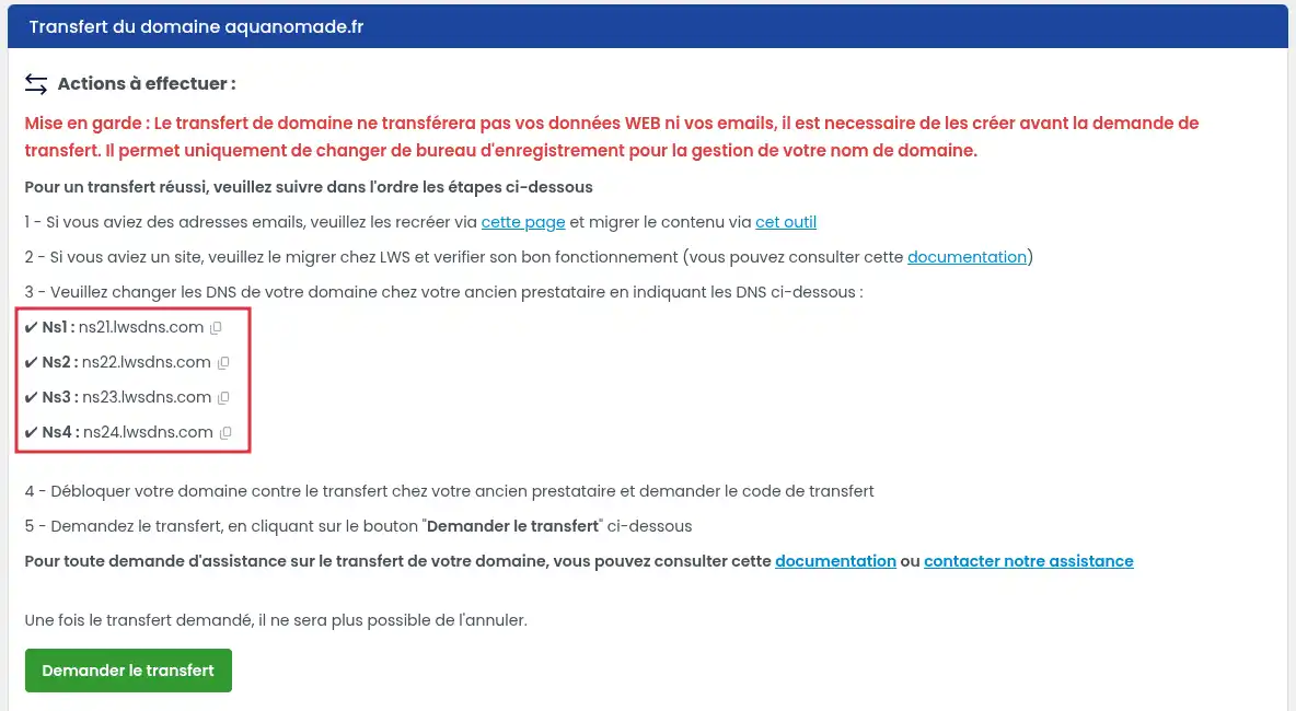 Comment cr&eacute;er une adresse email pendant le transfert d&rsquo;un domaine vers LWS ?