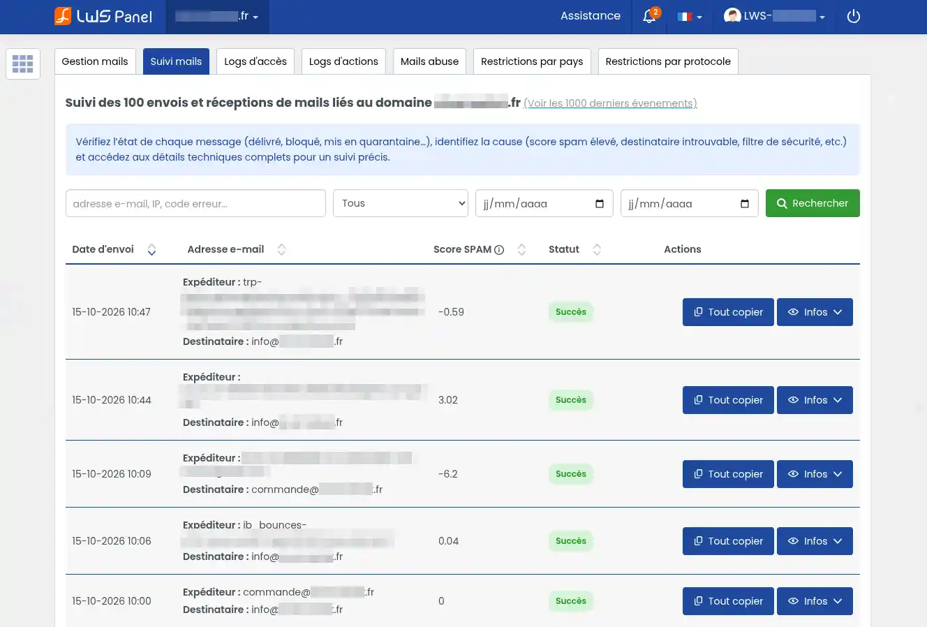 Utiliser le suivi des mails sur le LWS Panel