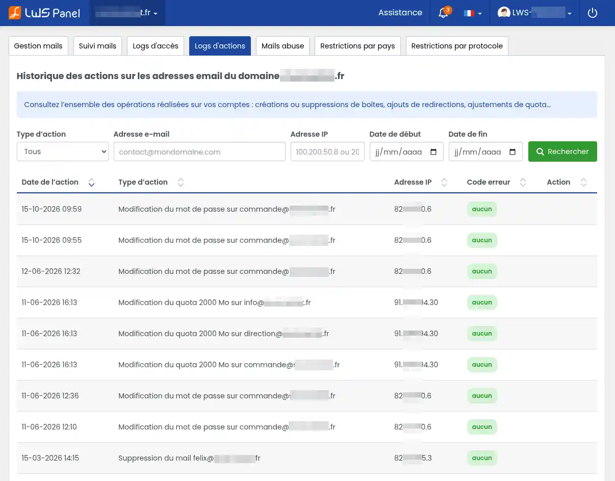 Utiliser le suivi des mails sur le LWS Panel