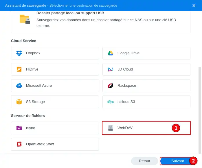 How can I back up my Synology NAS on the LWS Cloud with WebDAV?