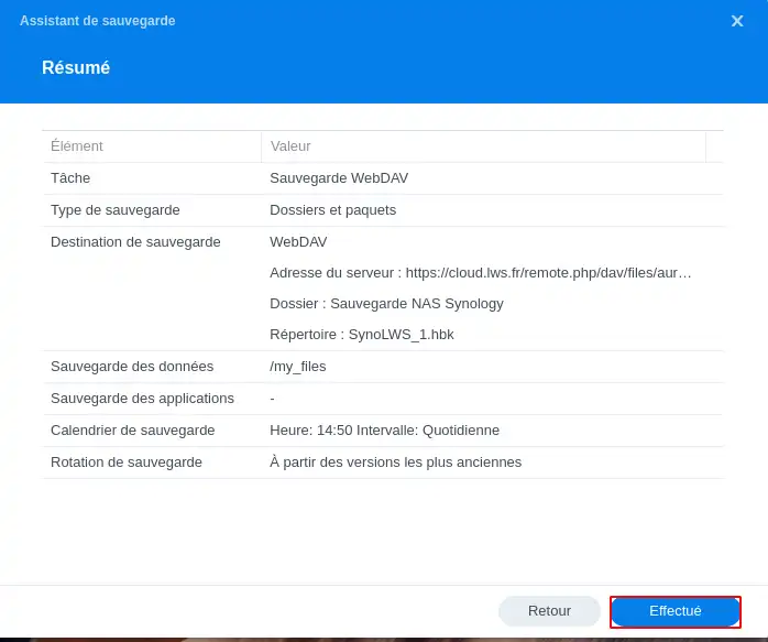 How can I back up my Synology NAS on the LWS Cloud with WebDAV?