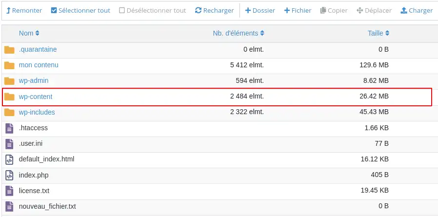 Visualizzare il numero e la dimensione dei file o delle cartelle su un account di hosting.