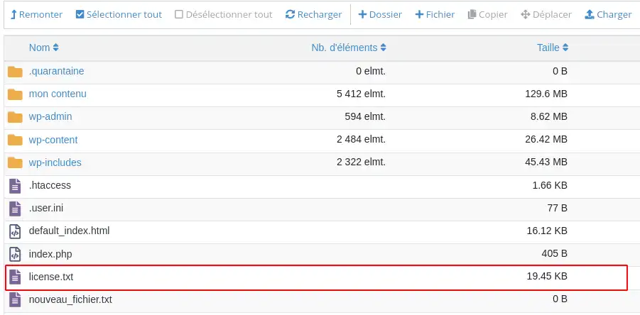 Visualizzare il numero e la dimensione dei file o delle cartelle su un account di hosting.