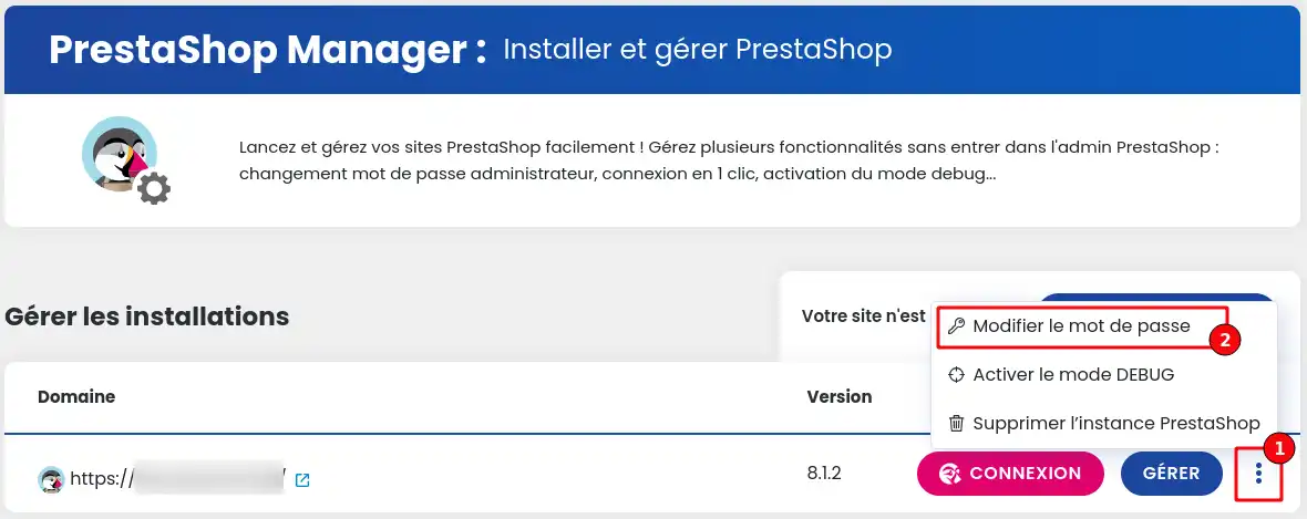 How do I manage Prestashop user passwords with PS Manager?