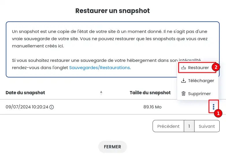 How do I create and restore Prestashop Snapshots using the Manager?