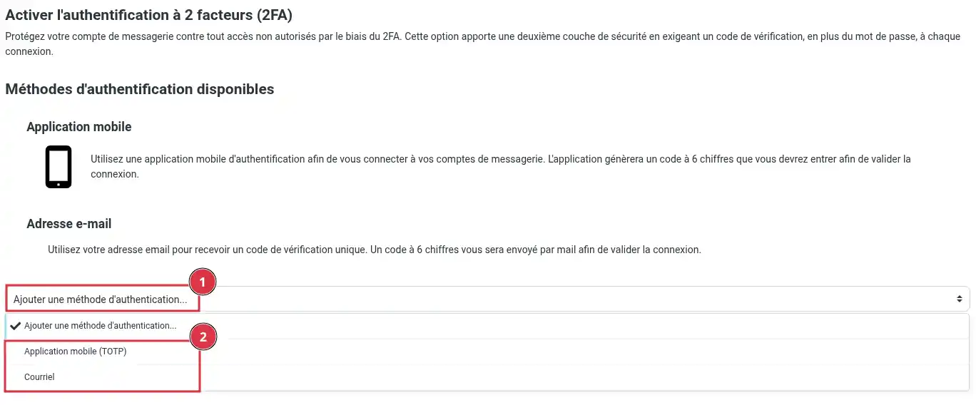 Activer la double authentification (2FA) sur une bo&icirc;te mail LWS dans le webmail