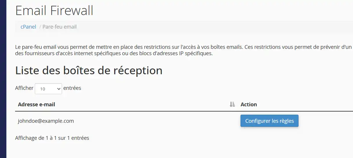 Limiter l'accès à votre boîte email sur cPanel avec un pare-feu