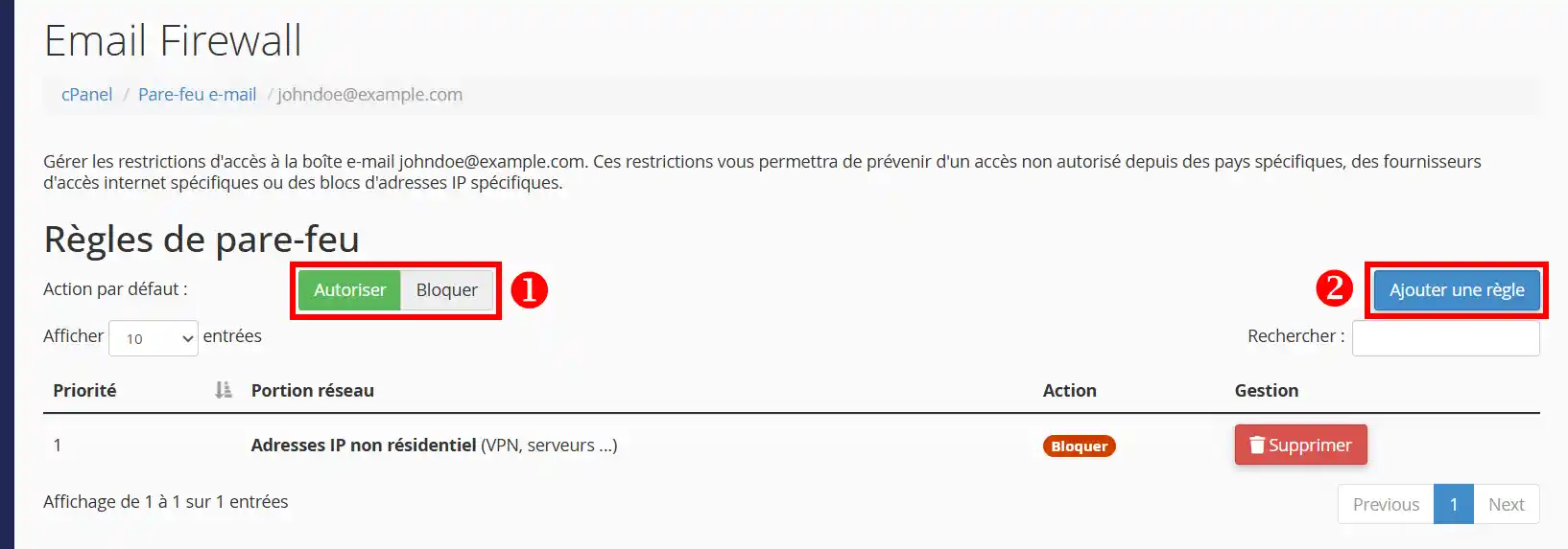 Limiter l'accès à votre boîte email sur cPanel avec un pare-feu