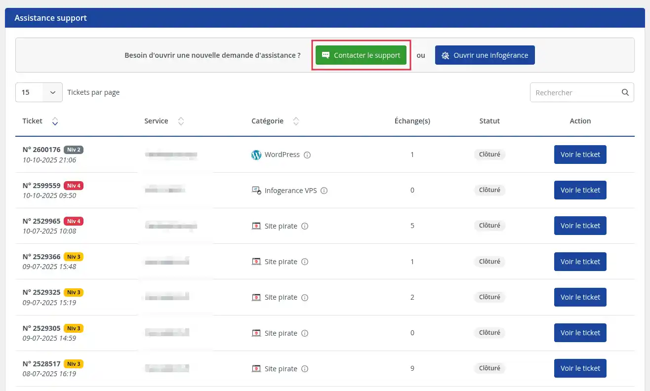 Contacter le support commercial via l'espace client LWS