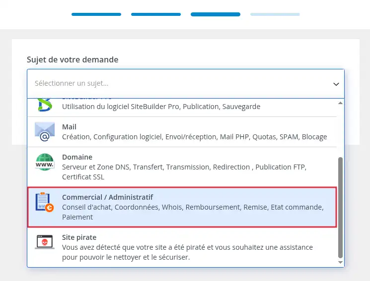 Contacter le support commercial via l'espace client LWS