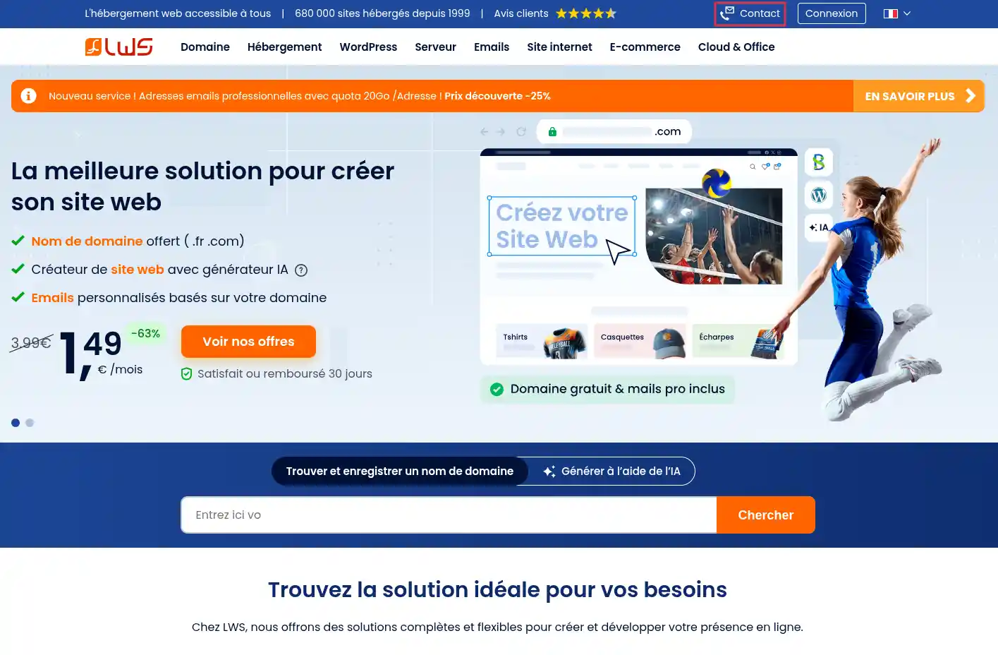 Contacter le support commercial via l'espace client LWS