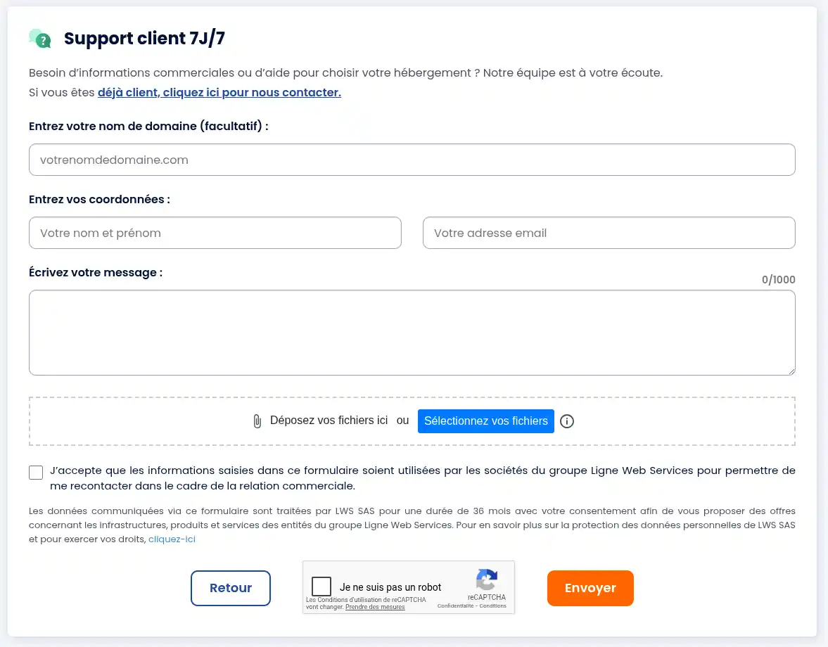 Contacter le support commercial via l'espace client LWS