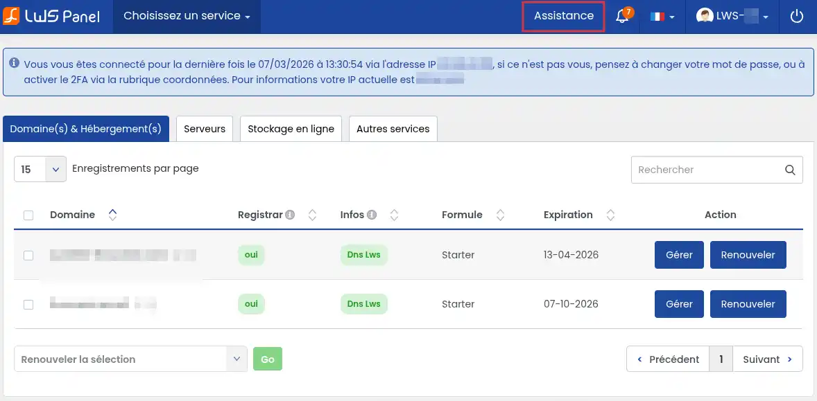 Comment contacter l'assistance technique de LWS ?