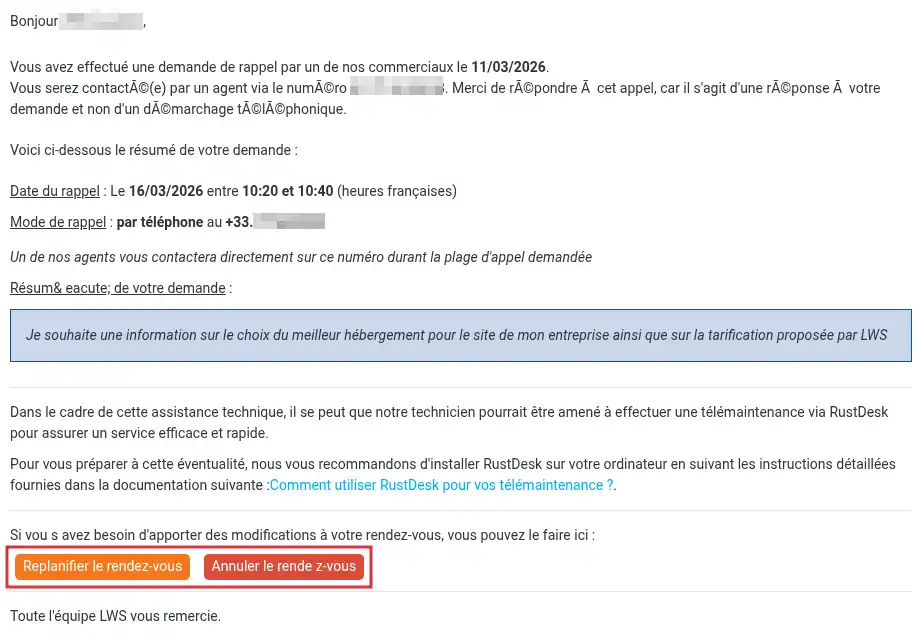Comment contacter l'assistance technique de LWS ?