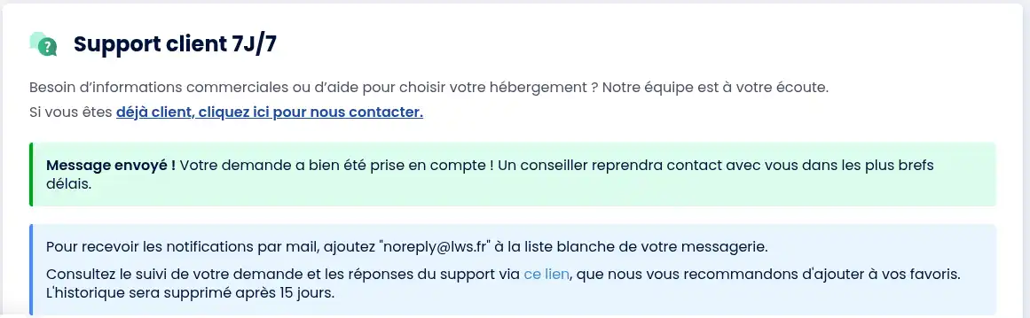 Comment contacter le support commercial de LWS ?