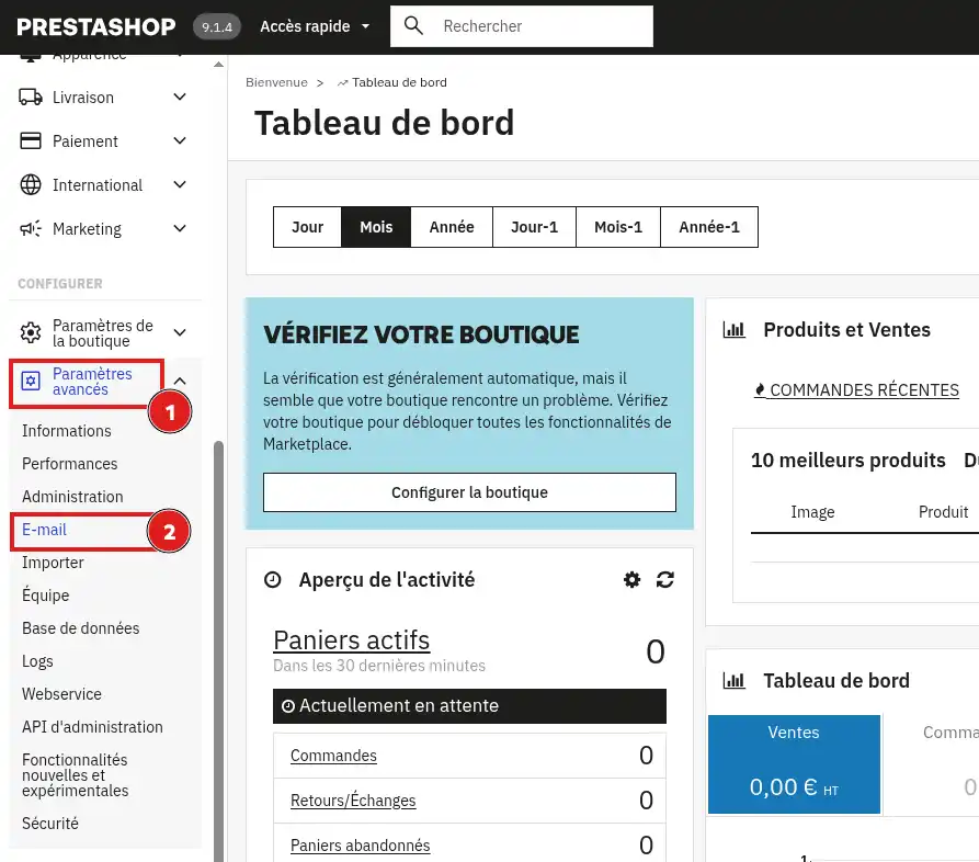Comment configurer l&rsquo;envoi d&rsquo;e-mails SMTP sur PrestaShop 9 ?