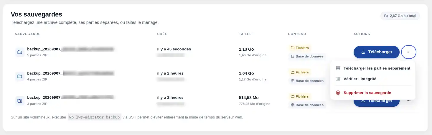 Comment cr&eacute;er et importer une sauvegarde WordPress sur le WPManager