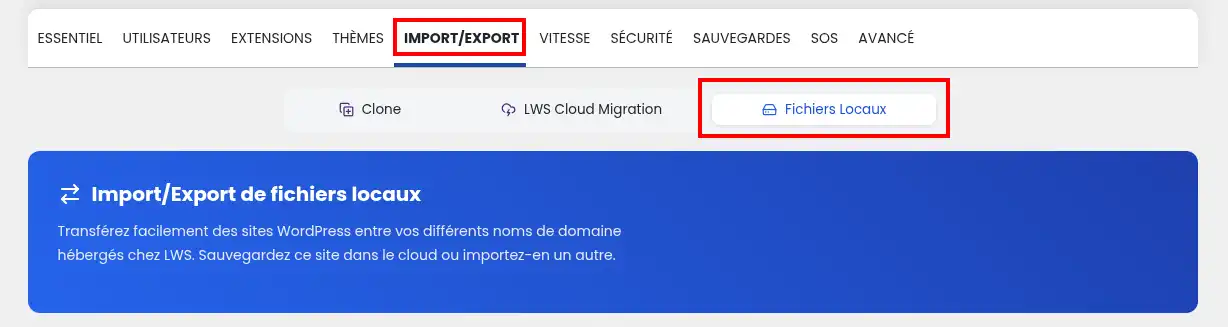 Comment cr&eacute;er et importer une sauvegarde WordPress sur le WPManager