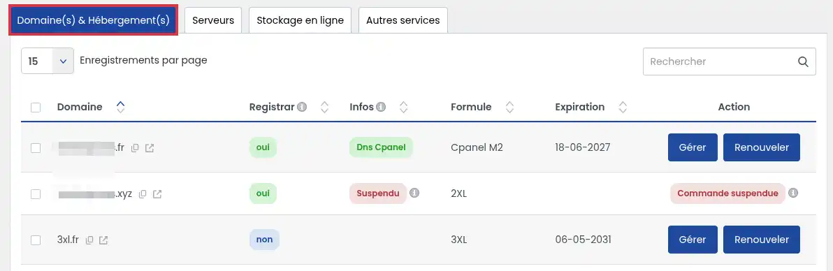 Renouveler un ou plusieurs noms de domaine ou h&eacute;bergements