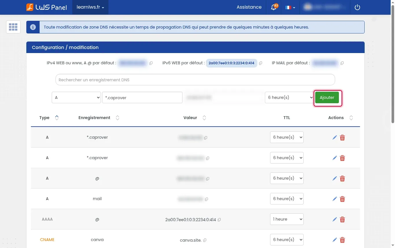 Configurer un domaine et le HTTPS sur CapRover