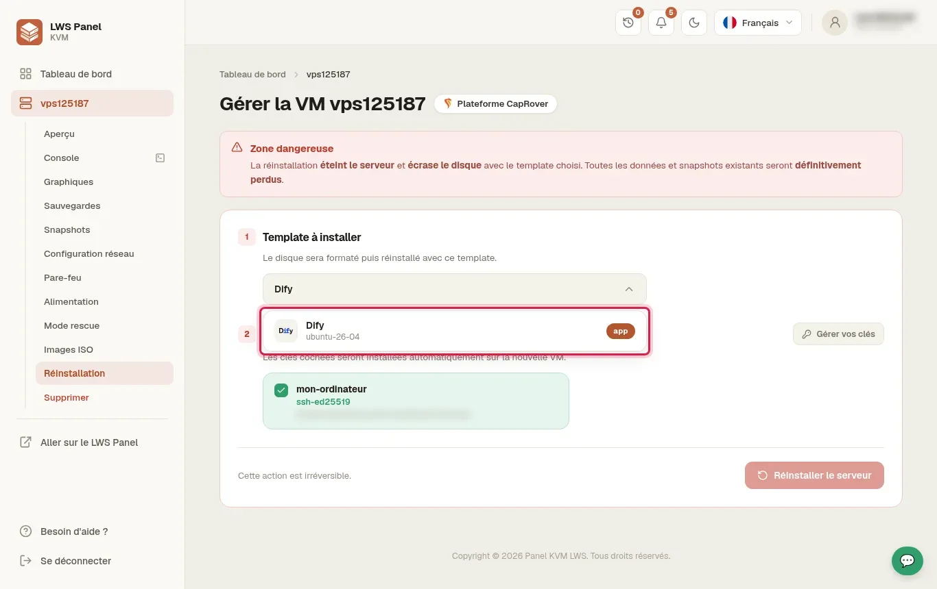 Comment installer Dify sur un VPS KVM