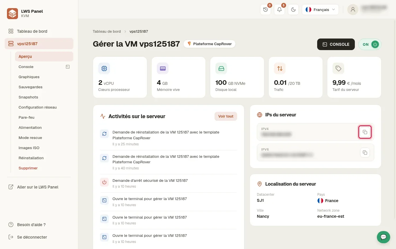 Comment r&eacute;initialiser le mot de passe de CapRover