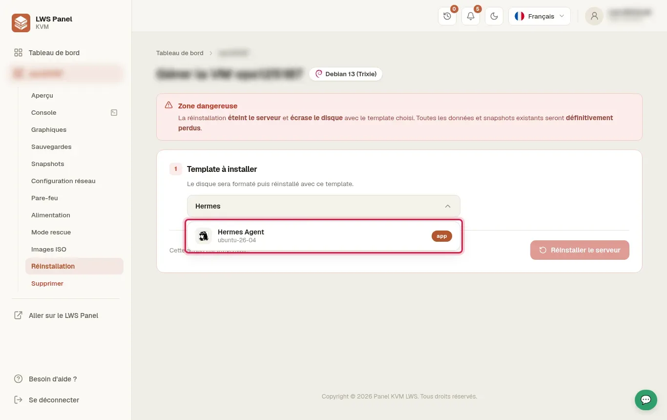 Comment r&eacute;installer un serveur KVM avec Hermes Agent
