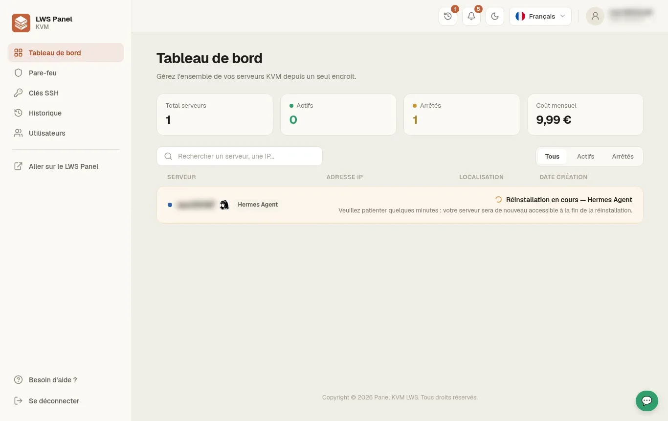 Comment r&eacute;installer un serveur KVM avec Hermes Agent
