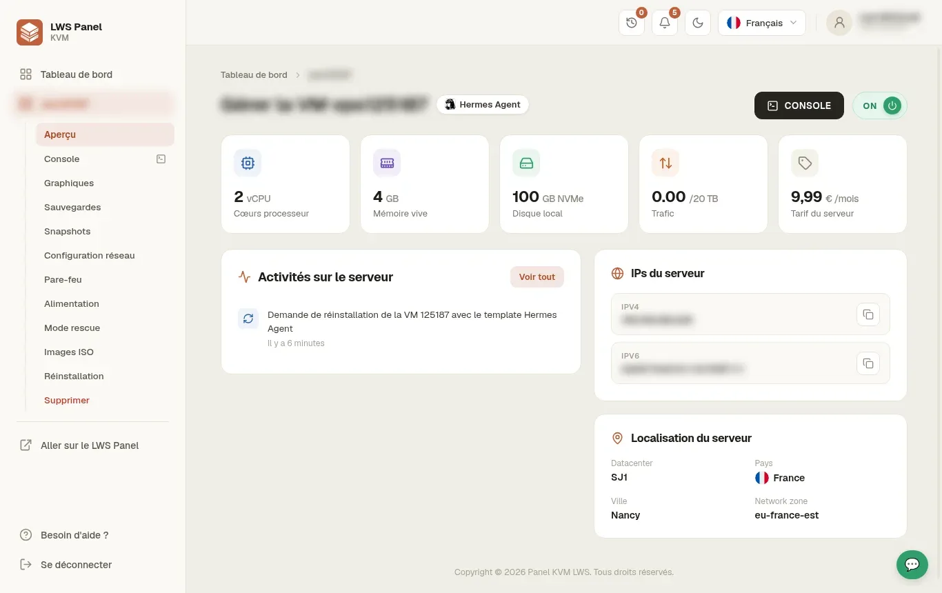 Comment r&eacute;installer un serveur KVM avec Hermes Agent