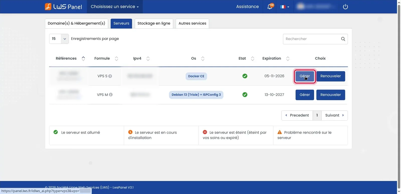 Comment consulter l'&eacute;tat et les ressources de son VPS LWS