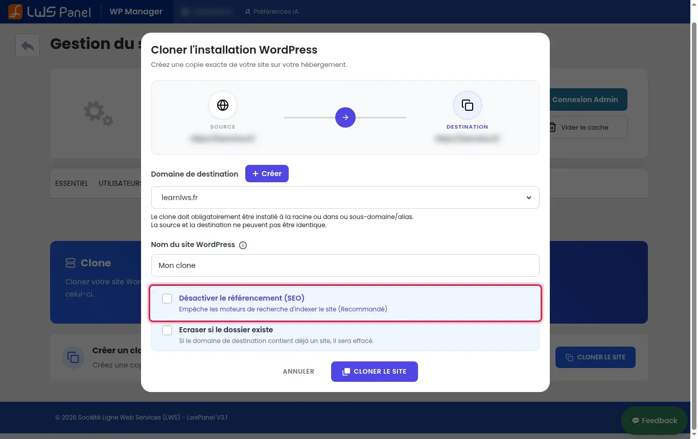 Cr&eacute;er une pr&eacute;-production WordPress et la mettre en ligne