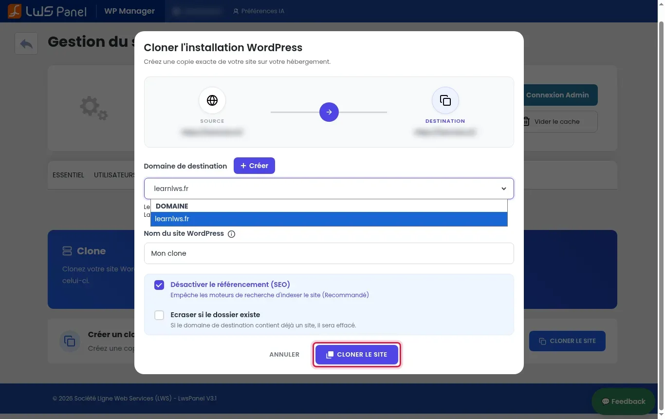 Cr&eacute;er une pr&eacute;-production WordPress et la mettre en ligne