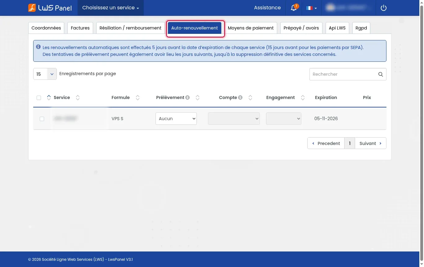 G&eacute;rer le renouvellement automatique de vos services LWS