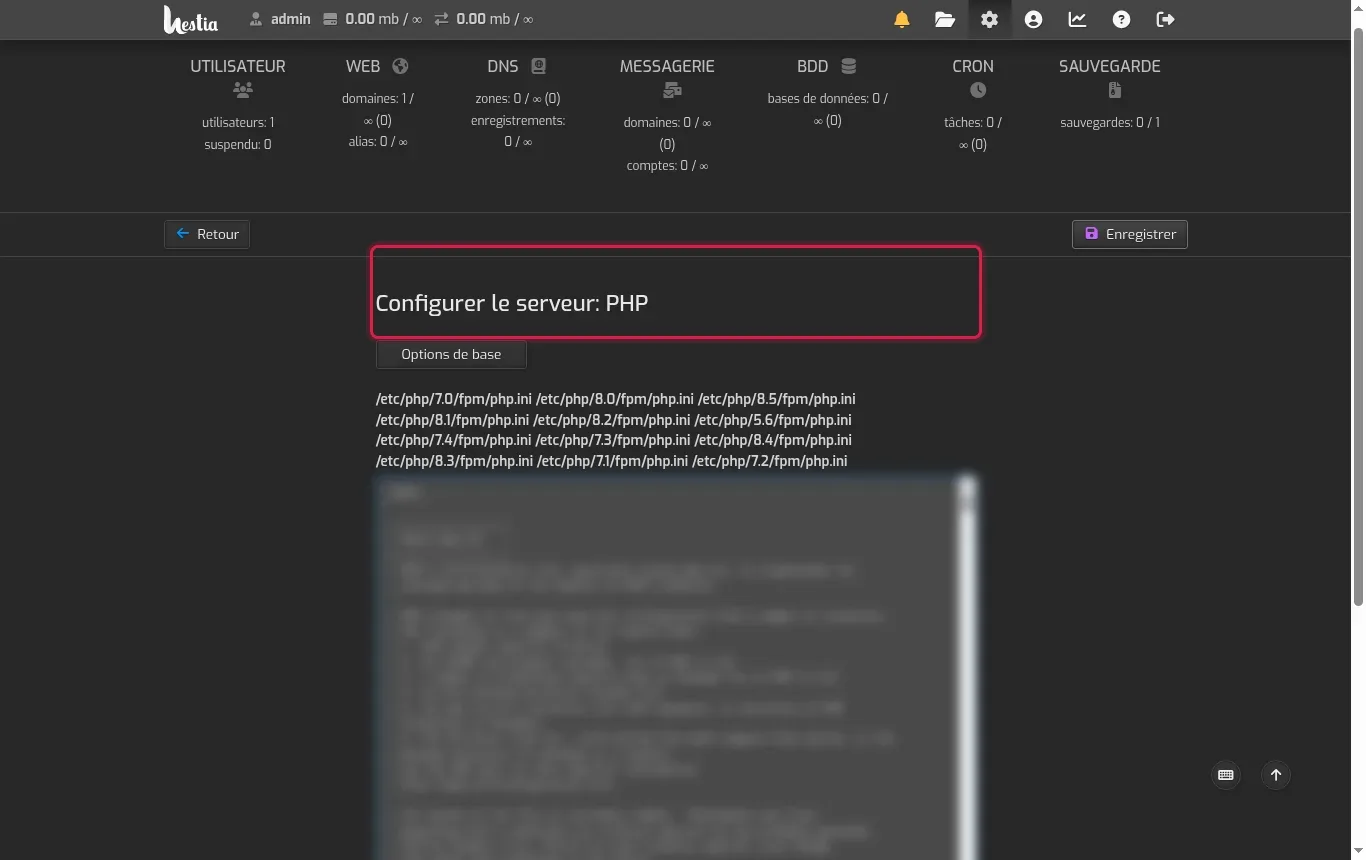 Modifier les param&egrave;tres php.ini sur un VPS HestiaCP