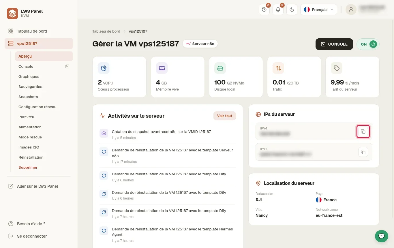 R&eacute;initialiser un mot de passe n8n sur VPS KVM