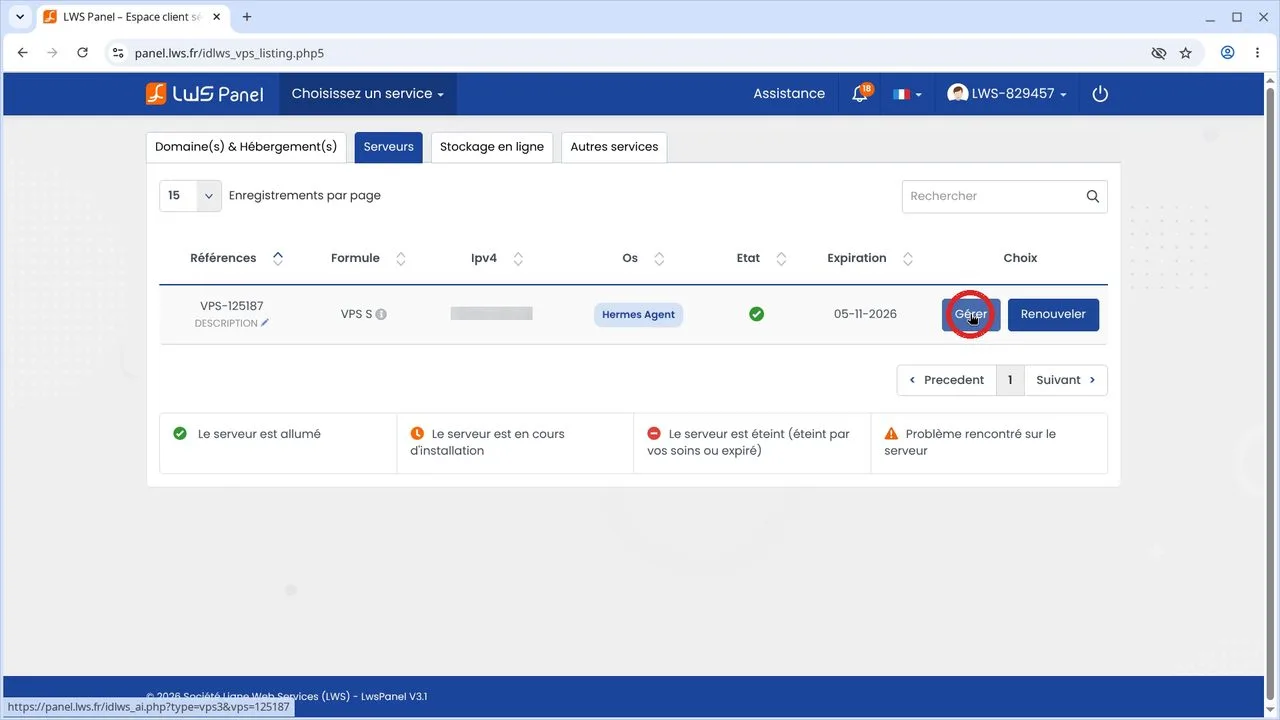 Comment r&eacute;installer son VPS avec OpenClaw depuis l'espace client LWS