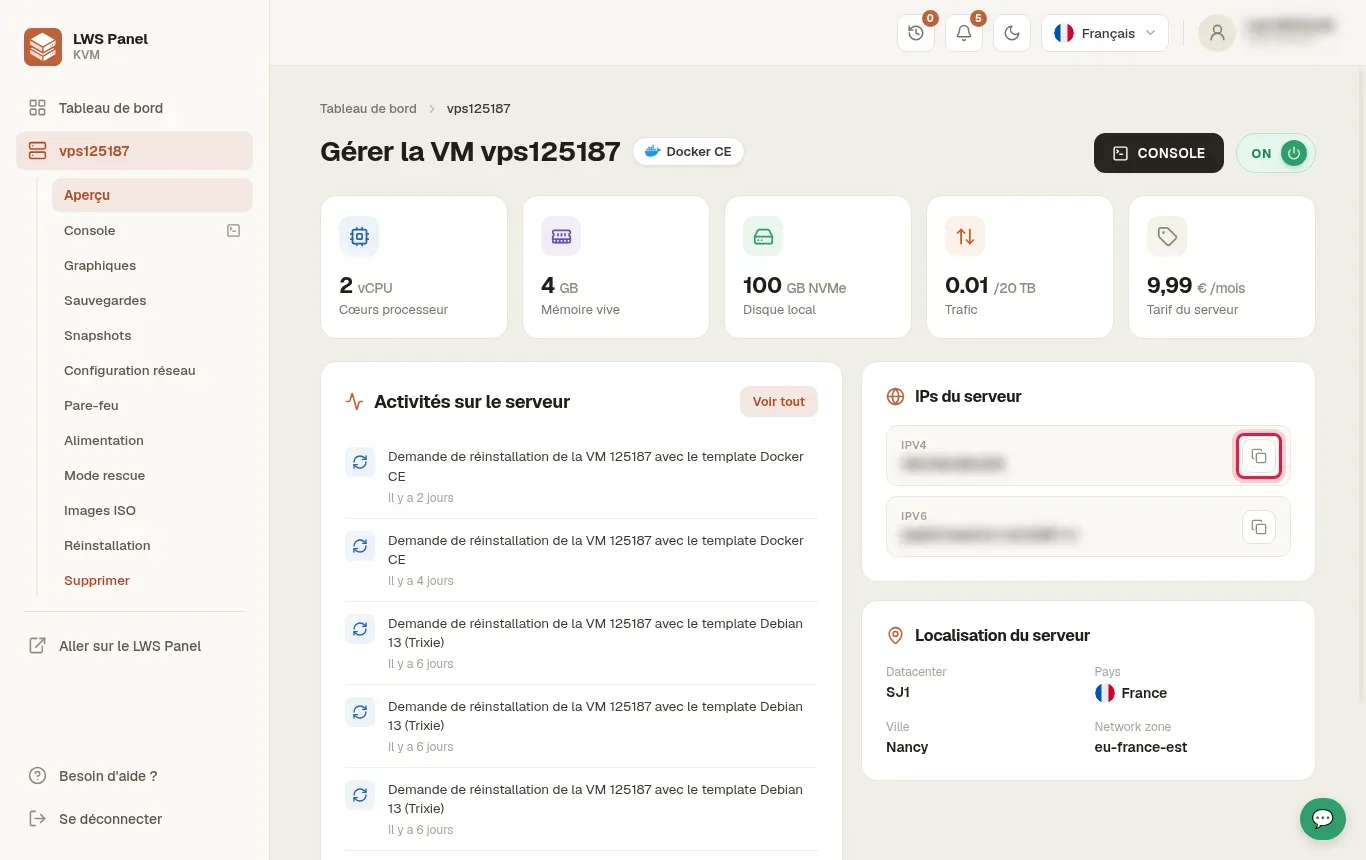 Retrouver l'adresse IP de mon h&eacute;bergement ou VPS LWS