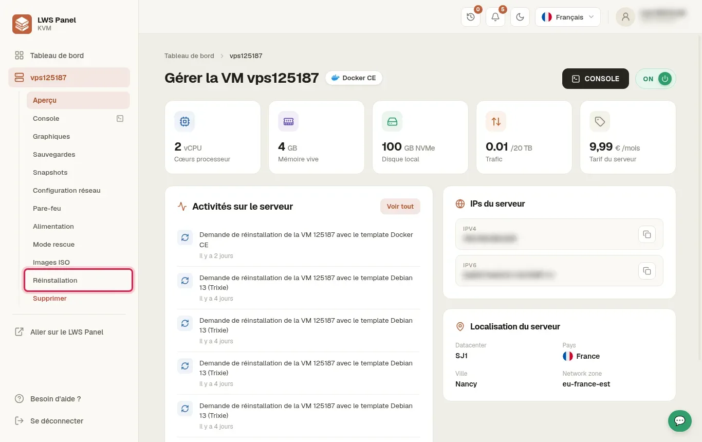 Utiliser le template Docker CE sur votre VPS KVM LWS