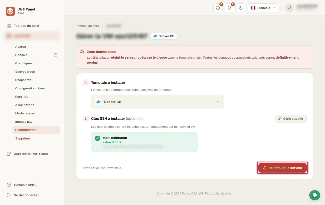 Utiliser le template Docker CE sur votre VPS KVM LWS
